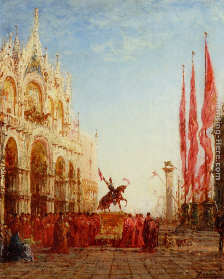 The Cardinals Procession Venice painting - Felix Ziem The Cardinals Procession Venice art painting